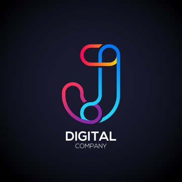 Letter J Logo Design.Linked shape circle symbol,Digital