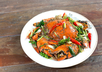 Stir fried crab with black pepper on white dish