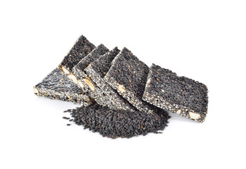 peanut and black sesame bar on white background