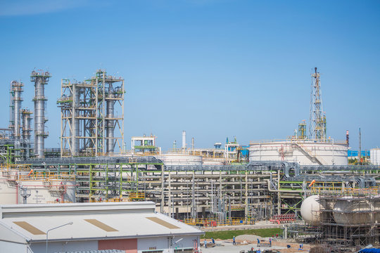 Petroleum and refinery industrial plant with blue sky