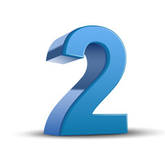 3d shiny blue number 2