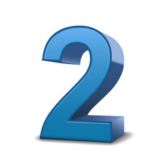 3d shiny blue number 2