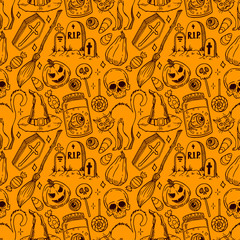 seamless sketch Halloween pattern