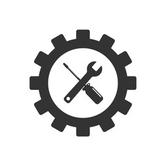 Tools and gear icon on white background