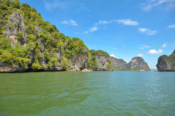 Naklejka na ściany i meble Rock islands in a Phang Nga Bay, Thailand View from boat.