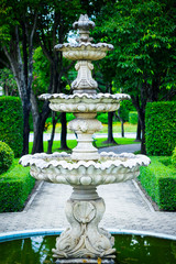 beautiful classic fountain multi-tiered in the formal park