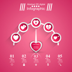 3D  illustration Infographic. Heart, speedometer icon.