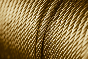 Gold color clean new steel cable steel wire or steel rope, rope sling drum.
