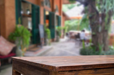 street cafe and wooden desk board place
