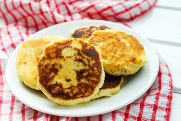 Cottage cheese pancakes,selective focus