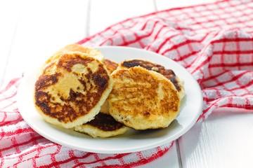 Cottage cheese pancakes,selective focus