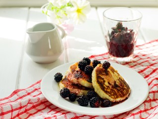 Cottage cheese pancakes,selective focus