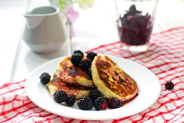 Cottage cheese pancakes,selective focus