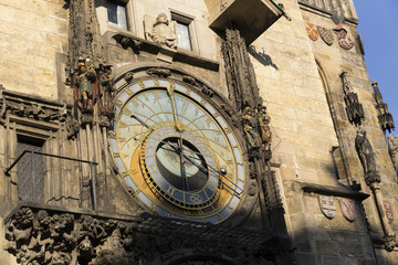 Prague in the winter colors Czech , clock in the center of the city