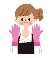 ゴム手袋をはめた女性