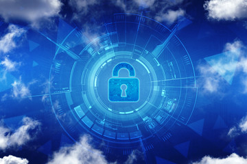 Security concept: Lock on digital screen, contrast, 2d illustration