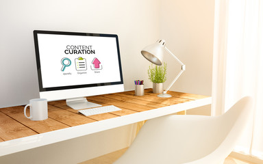 minimalist workplace with content curation concept