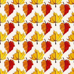 Autumn vector seamless pattern. Hand draw autumn leaves background.