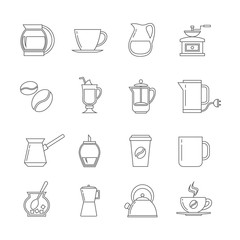 Coffee thin line vector icons set