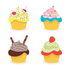 Delicious Cupcakes Set. Vector