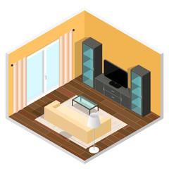 Interior of a Living Room. Isometric View. Vector