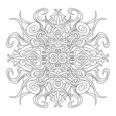coloring, mandala with roots and sharp spikes
