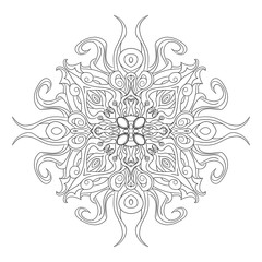 coloring, mandala with roots and sharp spikes