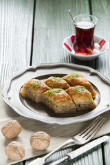 turkish ramadan dessert baklava with concept background