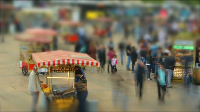 Titl shift. Motion of thick crowd of people. The end of the working day. People hurry home. Istanbul. Turkey. Time lapse. 4K