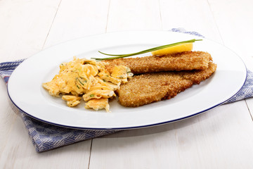 scottish breakfast with kipper fried with oat bran