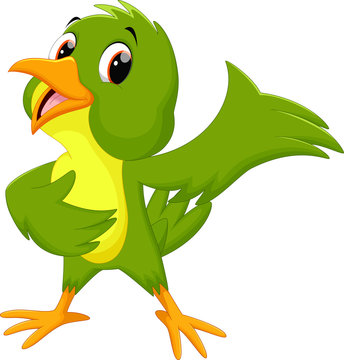 Green bird cartoon waving