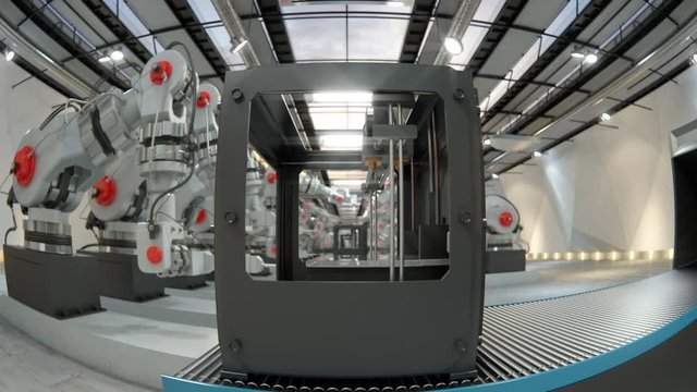 Robotic Arm Assembling 3d Printer On Conveyor Belt
