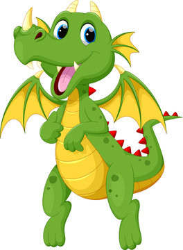 Cute green dragon cartoon Stock Vector | Adobe Stock