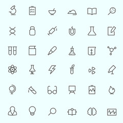 Science and research icons, simple and thin line design