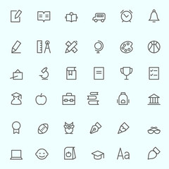 Education icons, simple and thin line design