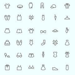 Clothing icons, simple and thin line design
