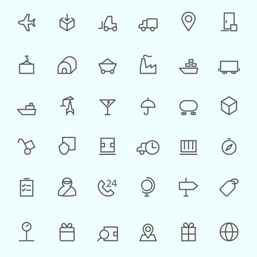 Logistic icons, simple and thin line design