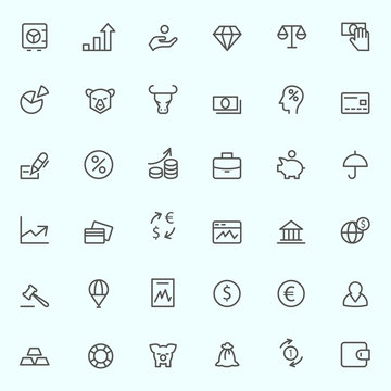 Finance icons, simple and thin line design