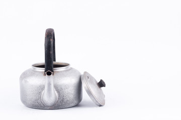 Obraz premium old vintage retro Kettle on white background drink isolated . Which, kettle made of aluminum. 