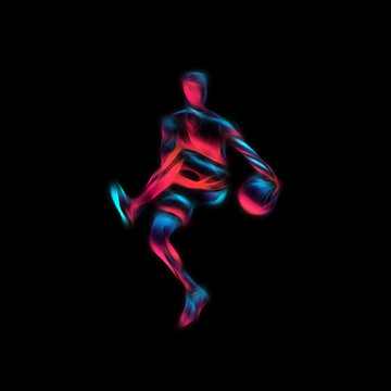 Basketball player Slam Dunk Neon Glow Silhouette