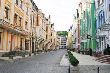 Улица европейской архитектуры в Украине, Киев - obrazy, fototapety, plakaty