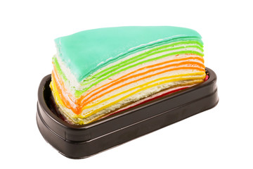 Rainbow crape cake isolated on white background (Selective Focus)