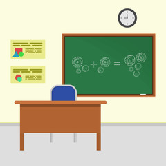 classroom with green chalkboard