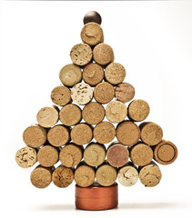 Winemaker's Christmas tree of wine corks, isolated on white