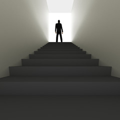 Man stands on top of staircase, 3d Illustration