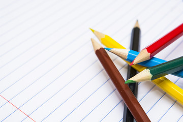 Back to School. Colour pencils. Stationery. Notebook. Drawing