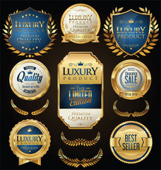 Golden sale shields laurel wreaths and badges collection 