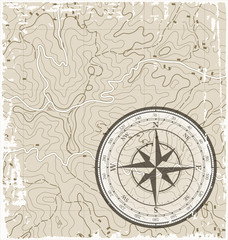 Fototapeta na wymiar Topographic Map with Compass