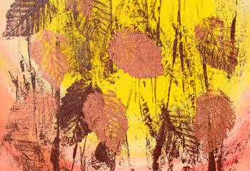 Herbstliche Bl&auml;tter Acrylmalerei auf Sperrholz 