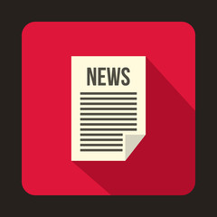 Newspaper icon in flat style on a crimson background